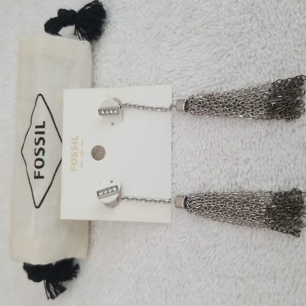New Fossil Stainless Steel Fringe Jacket Earrings